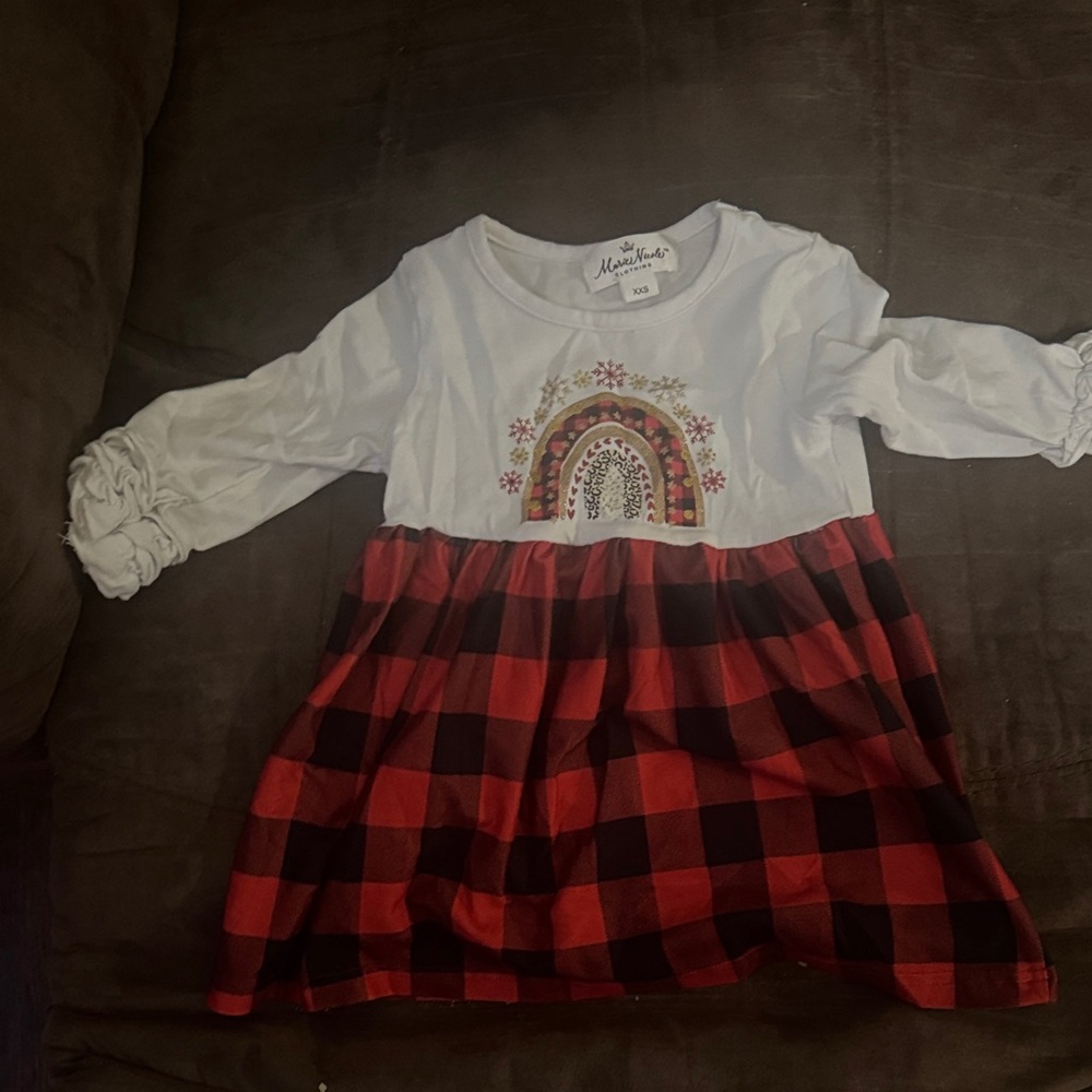 Girls' White and Red Plaid Dress